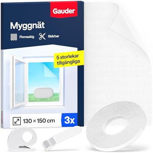 GAUDER Insektsnät för Fönster - Myggnät med Kardborreband - Självhäftande Flugnät i Polyester - Finmaskigt Fönsterskydd mot Insekter Utan Borrning (3 Stuck - 130 x 150 cm - Svart)