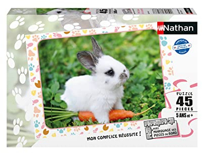 Nathan - Kinderpuzzle – 45 Teile – Kleiner Hase und Karotte – Mädchen oder Junge ab 5 Jahren – hochwertiges Puzzle – Dicker und robuster Karton – Tiere – 86166