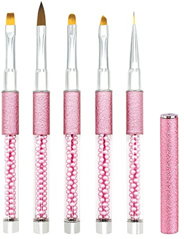 5 Stücke Nagel Pinsel mit Deckel für Gelnägel Nail Art Nailart Set, LEA-SHALL Dünn/Flach/Rund/Abgewinkelt/Acryl Nagellack Fein Pinselset UV Nägel Gel Detail Nageldesign Stift für Profi Anfänger