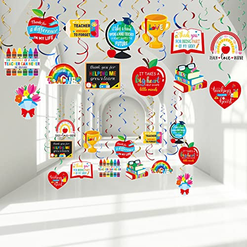 56 Pcs Teacher Appreciation Hanging Swirls Decorations Thank You Teachers Foil Ceiling Hanging Decor Teacher Appreciation Gifts for Teacher Appreciation Week Teacher's Day