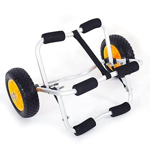 LALAHO Foldable Kayak Cart | 165lbs Universal Kayak Trolley with Solid Tires, Portable Aluminum Boat Canoe Carrier Trailer for Beach, Fishing