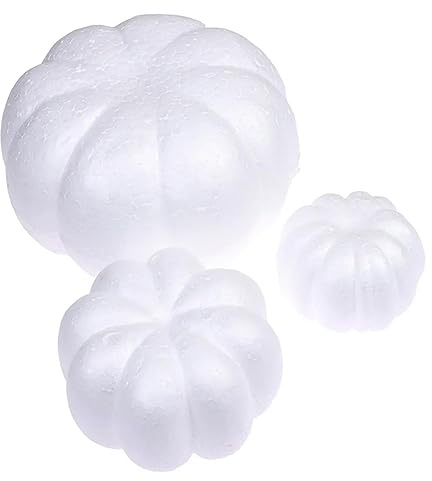 Harilla 3x White Foam Pumpkins Crafts Polystyrene Pumpkins Handcraft Fall Decoration Artificial Pumpkins Kid for Halloween Birthday Science Projects