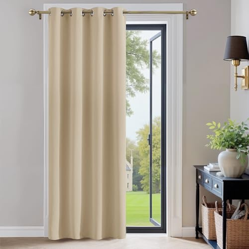 PONY DANCE Door Curtain Thermal - 1 Panel Blackout Curtains for Living Room Bedroom Kitchen Privacy Screen Heat Cold Insulated, 46 inch Width x 84 inch Drop, Biscotti Beige