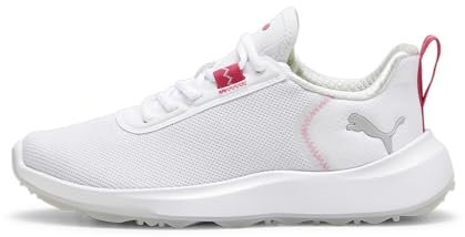 PUMA Boys Fusion Crush Sport JR Golf Shoe, PUMA White-Garnet Rose, 38.5 EU