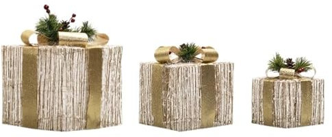 Conjunto de 3/4 Uds. De decoración navideña ahuecada, Caja de Regalo Led con Luces de Arco, Caja de Hierro, Arte for el hogar, Centro Comercial al Aire Libre, Regalo, Suministro de Fiesta en casa (Si