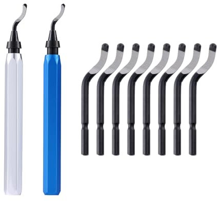 2 Pcs Deburring Tool +10 Pcs BS1010 High Speed Steel Blades for Metal Resin PVC Pipes Copper Plastic 3D Printed Edges, Plumbing 3D Printing Burr Removal Reamer Tool, Black & Blue