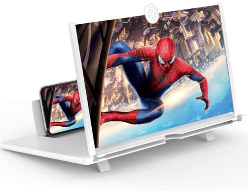 JinRui-T 14 Phone Screen Magnifier 3D HD Phone Screen Amplifie Foldable Screen Enlarger Movies Videos Gaming for Smartphone (White)