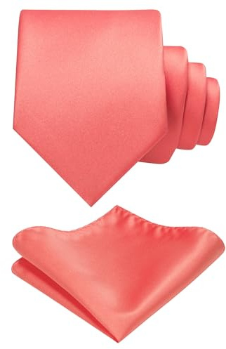 JEMYGINS Corbata para hombre con superficie mate, incluye juego de pañuelos, Color rojo coral., M