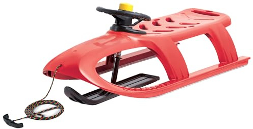 ArcticThrill Snow Sled for Kids - SnowRush Sledge - Single Rider Racer Toboggan with Pull Rope and Steering Wheel; Outdoor Plastic Winter Sleigh for Toddlers & Kids