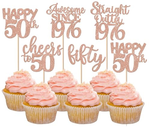 SYKYCTCY 30 Pack Happy 50th Birthday Cupcake Toppers Glitter Straight Outta 1976 Fifty Awesome Since 1976 Cupcake Picks 50 Fabulous Cake Decorations for 50th Birthday Wedding Party Supplies