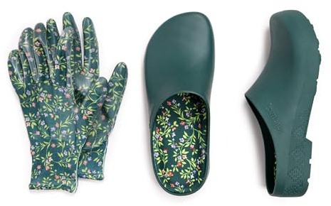 MUK LUKS Women's Garden Clog and Glove Set, Green Floral, S