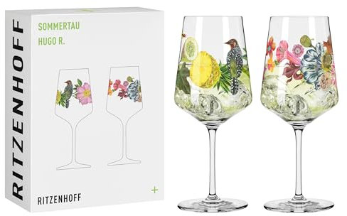 RITZENHOFF 2931019 Bicchiere da aperitivo 500 ml - Serie Sommertau - Motivo uccelli, fiori - Made in Germany