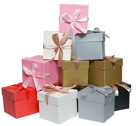GP SUP 6 Stück recycelbare Papier-Geschenkboxen mit Bändern und Deckeln, fertige Größe: 15,2 x 15,2 x 15,2 cm, mehrfarbig, 6 Stück | Für Geburtstag, Jahrestag, Muttertag, Weihnachten