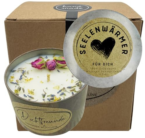 DochtFreunde | Seelenwärmer Personalisierte Duftkerze mit Namen | Sojawachs Vegan & Handgemacht | Geschenk für Frauen & Freundin | Metalldose mit Deckel