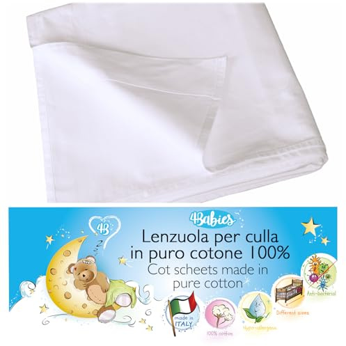 4BABIES - Drap Plat bébé 120x180 - Drap lit bébé à barreaux - Linge de lit Enfant en 100% Coton Fabriqué en Italie certifié Oeko-TEX - Blanc