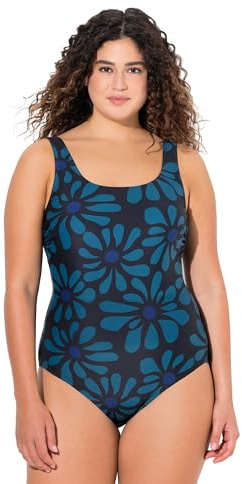 Ulla Popken Bañador para Mujer Alice, Softline, Dg, Flowerpower, Negro, 58-60