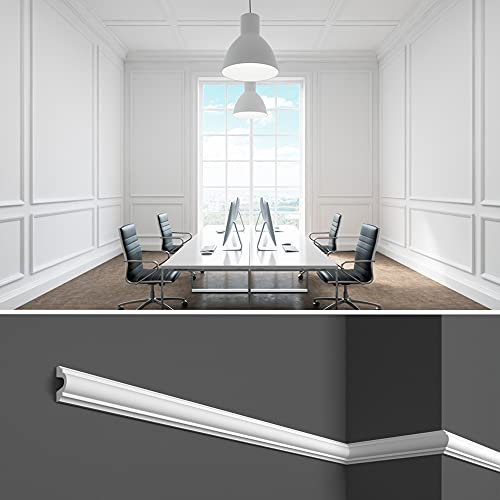 Cornici decorative per pannelli boiserie da 2 metri a parete, in duropolimero bianco rigido (meglio del polistirolo e gesso), a muro - HCR501