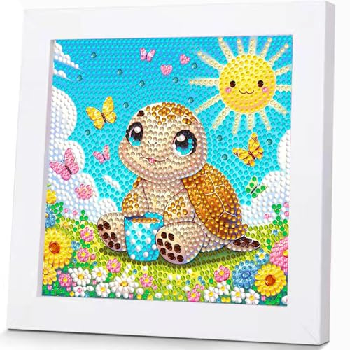 Qianbaiuk Diamond Painting Kinder mit Holzrahmen-Diamond Painting Tiere Kinder DIY Mosaikherstellung Basteln Mädchen Junge Geschenk und Home Wand Dekor (7x7 Zoll)