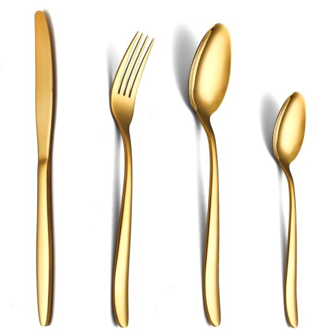 COPOTIO Gold Besteck Set 6 Personen, Edelstahl Besteckset 24 teilig mit Messer Gabel Löffel