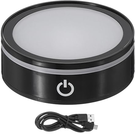PATIKIL LED Light Base Non-Slip Round Display Stand, LED 6 Lighting Mode Multicolor Flat Light Base for Glass Ball 3D Crystal Party Decoration, Black