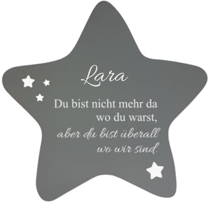 Generisch Grabdeko Kindergrab/wetterfest | Erinnerung an EIN Sternenkind | Stern aus Hartplastik grau oder weiß 17 x 17 cm | Geschenk zur Beerdigung | Gedenkstern als Trauergeschenk
