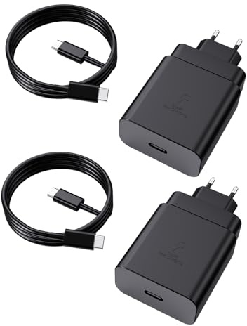 Chargeur Super Rapide 45W 2 Pack pour Samsung Galaxy S26 S25 S24 S23 S22 | pour Samsung Galaxy S21 S20 FE 5G, A55 A54 A53 A52, Note 20 10,Tab S8 S9, USB-C Prise Chargeur + 1.8M Type C Câble