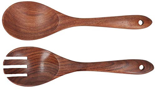 lvifloae Salatbesteck, Salatzange aus Holz, Gabel- und Löffel-Set aus Akazienholz, Salatbesteck zum Werfen und Mischen, Kochlöffel, Göffel-Set, Salatbesteck-Set mit langem Griff
