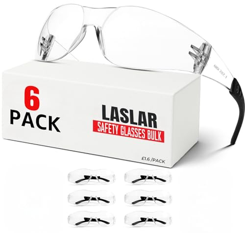 Laslar Safety Glasses for Work - Clear Lenses 6 Pack, Safety Googles for Men Women, Impact Scratch-Resistant Lens Eye Protection for Lab,Construction,Shooting Range,Woodworking,Outdoor