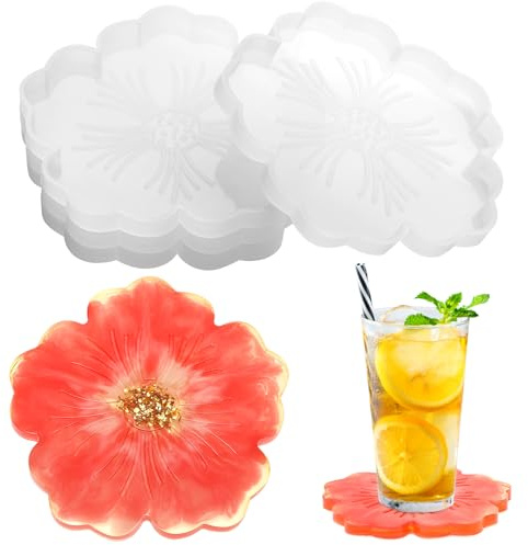 Luxeu Epoxidharz Formen, 4 Stück Gießformen Silikon, Silikonform Untersetzer Blumen, Silikonformen Epoxidharz, Gießformen für Beton, Heimdekoration, DIY Basteln, Kerzenmatten