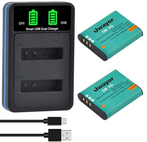 Olympus Tough Batteria e caricabatterie per TG-7, TG-6, TG-5, SH-1, TG-1 iHS, TG-2, TG-3, TG-4, SH50, SH60, Ricoh GR III e GR IIIX (DB-110)