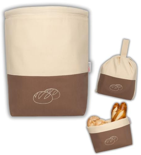 slowroom Sacchetto per Il Pane e la conservazione del Pane 3 in 1 – Cestino per Il Pane in Tessuto – Borsa per Il Pane in Cotone – Contenitore per Il Pane 32 x 35 cm, Marrone