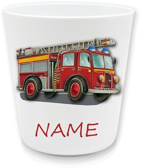 Kinderbecher Kunststoff Feuerwehr mit Namen | Personalisiert, Trinkbecher, Zahnputzbecher, BPA frei