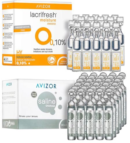 Moisture + Saline - Pack Cuidado Ocular – Lacrifresh Moisture 20x0,4ml + Solución Salina Unidosis 30x5ml – Hidratación Ocular Instantánea y Aclarado de Lentillas sin Conservantes