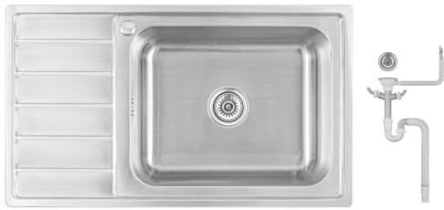 Preero- 86x50X20,Évier de cuisine en inox 304 0,8 mm, XXL Bac 50x40 cm, 1 bac, carré, égouttoir à gauche