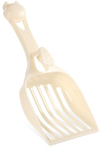 COMNICO Cat Litter Scoop, Durable Plastic Kitty Litter Sifter Scooper with Wide Slats Comfy Handle Deep Shovel Pooper Lifter Captures All Clumps for Easy Sifting Pine Pellets Box (Milky White)
