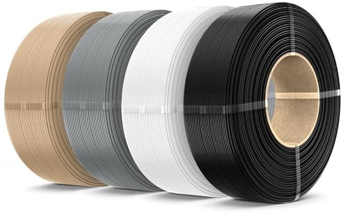 SUNLU 4KG PLA+2.0 3D Drucker Filament Refill, Hochzähes PLA+ Filament Bundle, No Spulen 3D Filament 1,75mm Für Bambu Lab 3D Druckern, 1KG/Rolle, Schwarz+Weiß Grau+Eiche