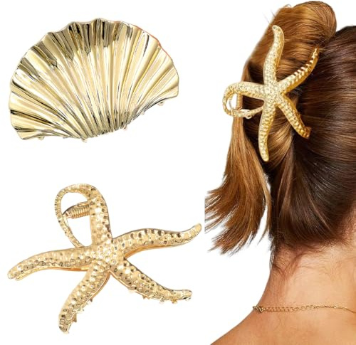 EIHI 2 Pezzi Fermagli per capelli a forma di stella marina, Fermaglio capelli donna, Pinze per capelli, Strass capelli, Oro