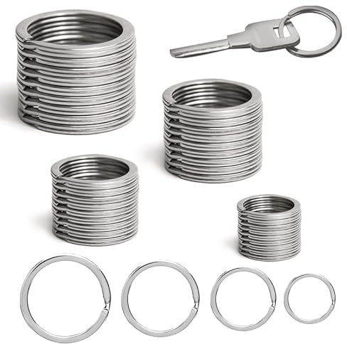 AZWOOD Anneaux Porte-Clés Acier Inoxydable, Lot de 40 Anneaux Métalliques Ronds 15/20/25/30 mm, Accessoires Solides pour Bricolage, Porte-Cartes, Pendentifs, Étiquettes et Clés, Argent