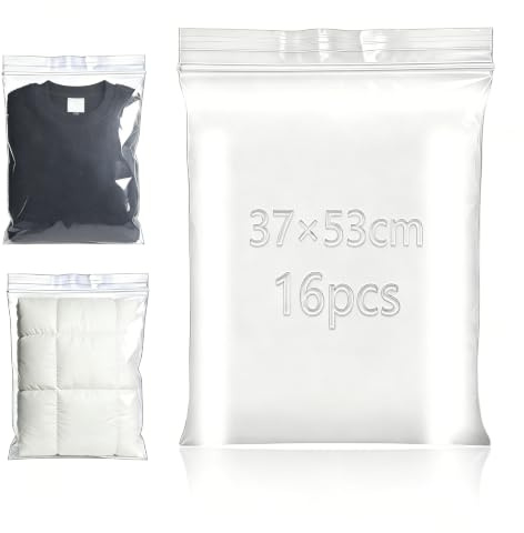Nasxkji 37 x 53 cm Pochon Plastique 16 Pièces - Grands Sacs en Sachet Plastique Refermables pour Rangement et l'Organisation Vêtements en Voyage