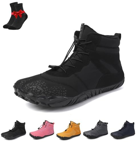 Barfotaskor for vintervandring, barfota vandringskängor for män och kvinnor, barfota vandringsskor kvinnor, snökängor vandring(Black,43 EU)