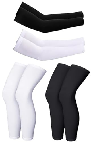 Luwint 4 Pairs Youth Arm Sleeves and Leg Sleeves, Compression Sleeves Set for Kids Teens, Sun Protection for Basketball Football Running Sports