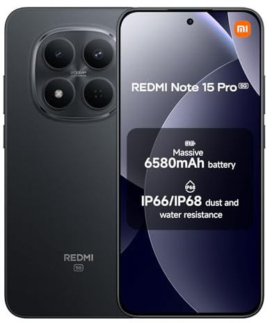 XIAOMI REDMI Note 15 Pro 5G - Smartphone de 8+512GB, Pantalla de 6,83 1.5K AMOLED, MediaTek Dimensity 7400-Ultra, cámara de 200MP, batería de 6580 mAh, Cargador no Incluido, Negro (Versión ES)