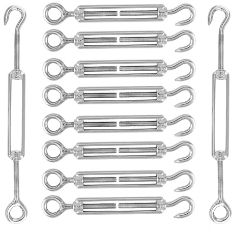 Spannschlösser Seilspanner 10 Stück, M5 Seilspanner, 304 Edelstahl Verstellbare Wirbelhaken OC, Spannschloss Haken, Spannhaken für Markise, Seil oder Wäscheleine Spannen, Silber