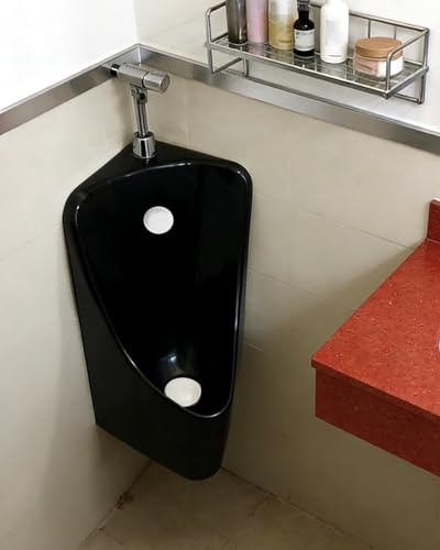 Orinatoio angolare da parete per bagno con tubo lungo e accessori, orinatoio in ceramica da uomo con drenaggio, elegante design nero, per casa e bar