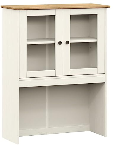 QJBSAVVA Sideboard-Aufsatz VIGO Weiß 78x30x100 cm, Vitrinenaufsatz aus Massivholz Kiefer mit Glastüren, Buffet-Aufsatz Schrankaufsatz für Anrichte und Kommode, Landhaus-Design