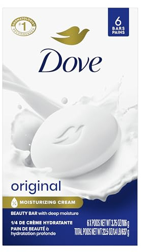 Dove Beauty Bar Soap Original, 6 Bars for Soft, Smooth Skin, with 1/4 Moisturizing Cream 3.75 oz