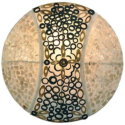 Woru Deko-Leuchte MELINA, Wand- und Deckenlampe, runde bauchige Form mit Capizstücken und Bambusringen, 30 cm