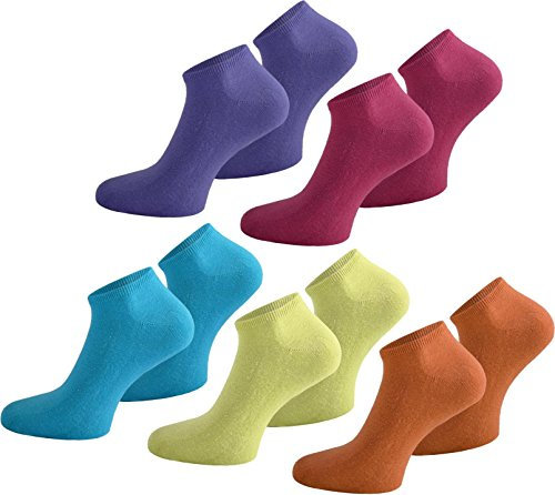 normani 10 Paar Modische Sneaker Socken/Sneakers Baumwolle mit Elasthan - handgekettelt Farbe Pink/Flieder/Orange/Gelb/Türkis Größe 48-50