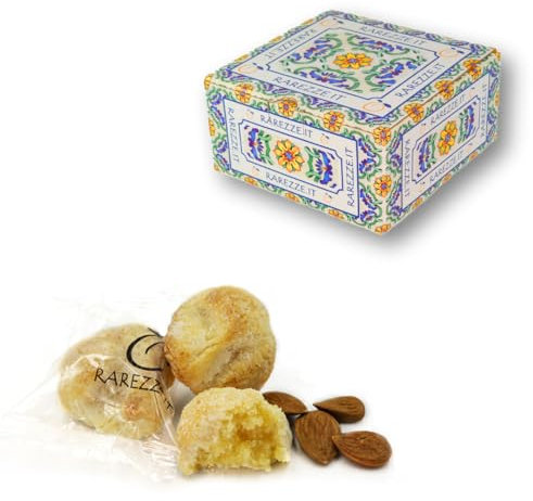 RAREZZE - Biscotti di Pasta di Mandorla Siciliana, produzione di giornata, in scatola regalo (gr.400). Antica Pasticceria di Sicilia, preparazione artigianale cannoli, cassata, torroncini