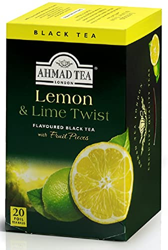 Ahmad Tea Lemon & Lime Twist - Tè nero con sapore di limone e lime, 20 bustine di tè con nastro/tagged, confezione da 6